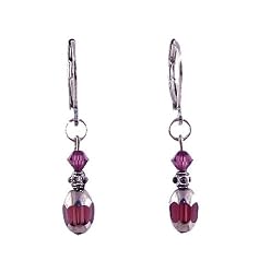 Earrings - E476 - Crystal and Plated Glass - Oval Shape - Amethyst (Eggplant Purple)