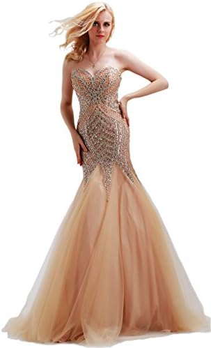 Finove Women's Strapless Mermaid Crystal Beading Long Evening Dresses (4, Same With Picture)