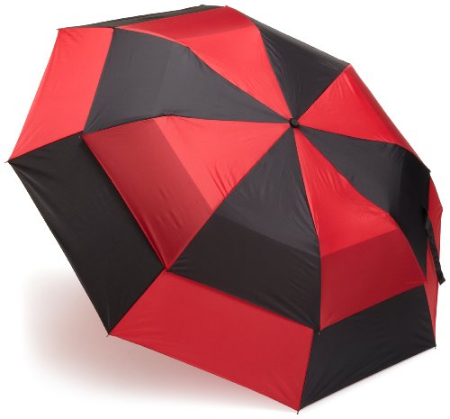 Totes Blue Line  Golf-Size Vented Canopy Compact Umbrella, Black/Red, One Size