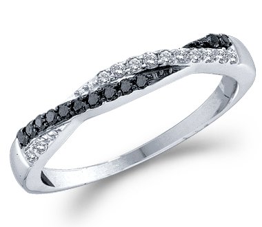 Black Diamond Ring 14k White Gold Anniversary Fashion Band (1/4 Carat)