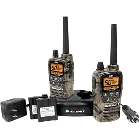 Midland 50-Channel GMRS Radio Pair Pack with Drop-In Charger, Rechargeable Lithium Polymer Batteries and Headsets by 