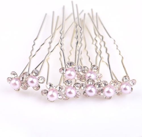 ILOVEDIY 10pcs Purple Crystal Rhinestone Hair Pins with Pearls Decorative for Women