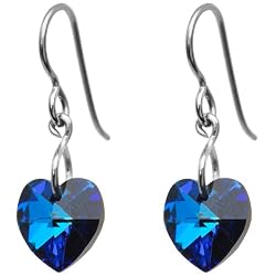Titanium Bermuda Blue Heart Earrings Made with SWAROVSKI ELEMENTS