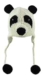 IMAGE OF DeLux Panda Face Wool Pilot Animal Cap/Hat with Ear Flaps and Poms