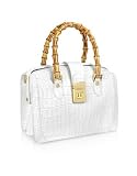 L.A.P.A. Bamboo Handles White Croco Stamped Leather Doctor-style Bag