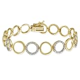 18k Gold Plated Sterling Silver Diamond-Accent Circle Link Bracelet