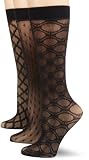 Ellen Tracy Women’s 3 Pack Motif Diamonds Trouser Sock, Black, One Size