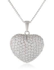 By Joy Jewelry Sterling Silver Heart with Cubic Zirconia Pendant Necklace, 18"