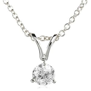 14k White Gold 3-Prong Solitaire Diamond Pendant (1/5 ct, I-J Color, I2 Clarity), 18