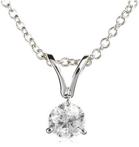 14k White Gold 3-Prong Solitaire Diamond Pendant , 18″ 14k White Gold 3-Prong Solitaire Diamond Pendant , 18″
