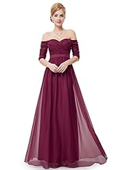 A-line Off the Shoulder Elbow Length Sleeves Chiffon Ruched Lace Natural   Waistline Floor Length Prom Dress 