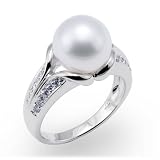 South Sea White Pearl Ring with Diamonds in 14K White Gold