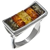Certified Genuine Multicolor Amber and Sterling Silver Modern 5-stone Ring
