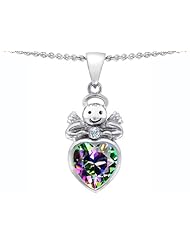 Original Star K (tm) Love Angel Pendant with 10mm Multicolor Mystic Topaz Heart in .925 Sterling Silver