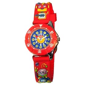 Baby Watch - Montre enfant - Gar�on - Zip Robots - La montre p�dagogique - Plastique gomme bleu fonc� avec dessins 3D - Avec m�thode d'apprentissage