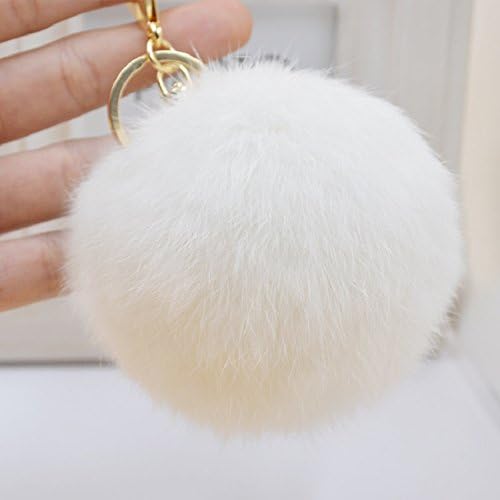 Novelty Rabbit Fur Ball Charm Key Chain for Car Key Ring or Bag,dark Blue with Kobwa's Keyring
