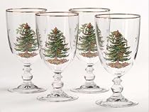 Spode Christmas Tree Pedestal Goblets, Set of 4