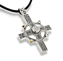 Rainbow Moonstone Divine Sun Wheel Celtic Knot Cross with Sterling Silver Pendant Necklace
