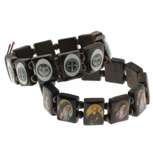 St. Benedict Wooden Religious Bracelets - Sold as a Set of 2