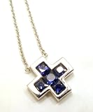 Princess Shape Sapphire set in Platinum Cross Pendant Necklace (T.w 1.00)