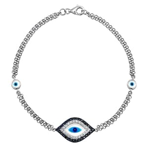 Victoria Kay 14k White Gold Sapphire and Diamond Evil Eye Bracelet (1/8cttw, JK, I2-I3)