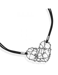 MMA Silver - 17.5 Suede Necklace with Wire Heart Pendant