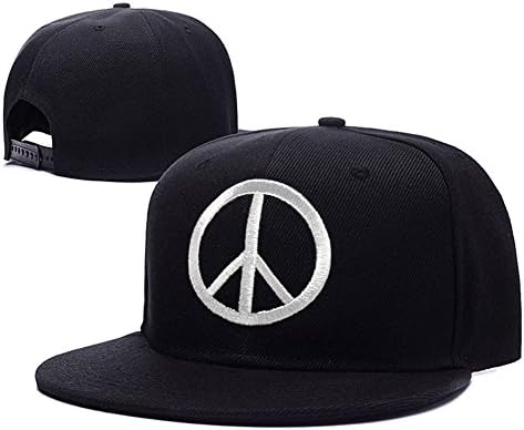 Peace Logo Adjustable Snapback Caps Embroidery Hats - Black/White