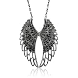41QJAitm4CL. SL160  Sterling Silver BLACK Angel Feather Wing BLACK Diamond Pendant Necklace   0.50 carat