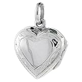 Small Sterling Silver Hand Engraved Heart Locket, 5/8 in. (16mm) Wide and 5/8 in. (16mm) Tall