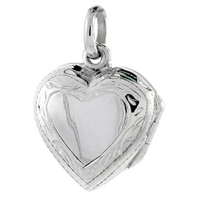 Small Sterling Silver Hand Engraved Heart Locket, 5/8" (16mm) Wide and 5/8"... by 