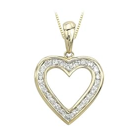 14K Yellow Gold 1 2 ct. Channel Set Diamond Heart Pendant with Chain by Katarina Jewelry