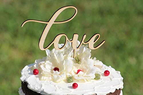 Love Cake Topper, Rustic Wedding Cake Topper in Wood
