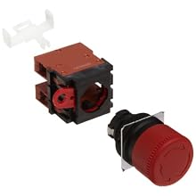 Omron A22E-S-02 Emergency Stop Operation Unit and Switch, Screw Terminal, IP65 Oil-Resistant, Non-Lighted, Push-Lock Turn-Reset Operation, Red, 30mm Diameter, Double Pole Single Throw Normally Closed Contacts