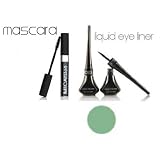 Micabella Mineral Make Up Enchanting Eyes Black Mascara & Green Liquid Eyeliner for Dramatic Unforgettable Eyes