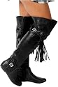 H90 Womens Over Knee Flat Black Riding Boots Sizes 3-8