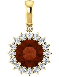 10K Yellow Gold 8.00mm Round Cut Mozambique Garnet and Diamond Pendant -- LIFETIME WARRANTY