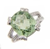 14k White Gold Diamond Water Green Peridot Ring Feminine Beauty