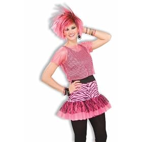 Womens 80's Neon Pink Pop Party Skirt Lace Costume Tutu