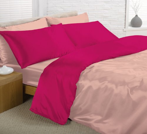 Viceroybedding 6pc Satin Duvet Cover Bed Set, Double, Reversible Pink/ Cerise