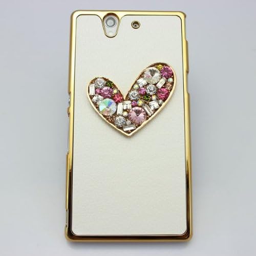 HOT piaopiao bling 3D white leather case cute style fashion diamond rhinestone crystal hard cover for Sony Xperia Z L36h C6603 (love color)