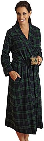 Carole Flannel Wrap Robe, Green Plaid, 1X