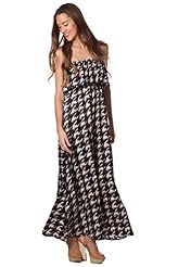 Elasticized   Waistline Bandeau Neck Polyester/Knit General Print Maxi Dress 