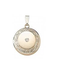 14K Yellow Cremation and Hair Locket w/ Diamond Center 3/4 inch x 3/4 inch Solid 14K Yellow Gold