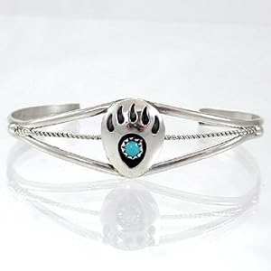 Southwestern Native American Handcrafted Bear Paw Cuff Bracelet in Turquoise and Sterling Silver, #11314