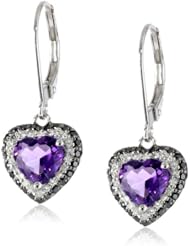 10k White Gold Heart Amethyst Black and White Diamond Earrings (1/3 cttw, I-J Color, I2-I3 Clarity)