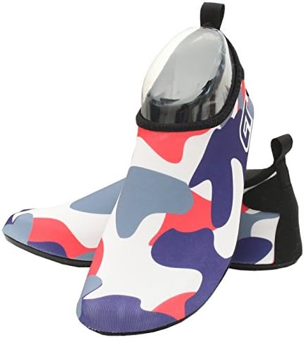 Barefoot Water Skin Shoes Aqua Socks for Beach Swim Surf Yoga Exercise Camouflage Blue Red Men by Diggold (XXXXL(US10.5-11 EUR46-47))