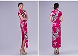 YOYI FASHION Women Vintage Peacock Short Sleeve Long Qipao Dress Chinese Clothing Fuchsia XXL