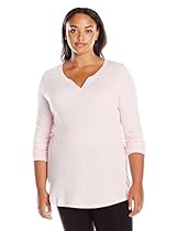 Just My Size Women's Plus Size Split Neck Tunic, Paleo Pink, 2X
