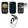 Premium Dark Blue Soft Silicone Gel Skin Cover Case + Crystal Clear Screen Protector + Rapid Car Charger for Blackberry Curve 8530