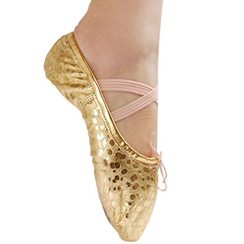PanDaDa Women Kids Girls Gillter Silver/Golden Leather Ballet Dance Shoes